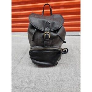 Vgt Aston Leather Drawstring Black Backpack with Front Zip Pocket Made in USA